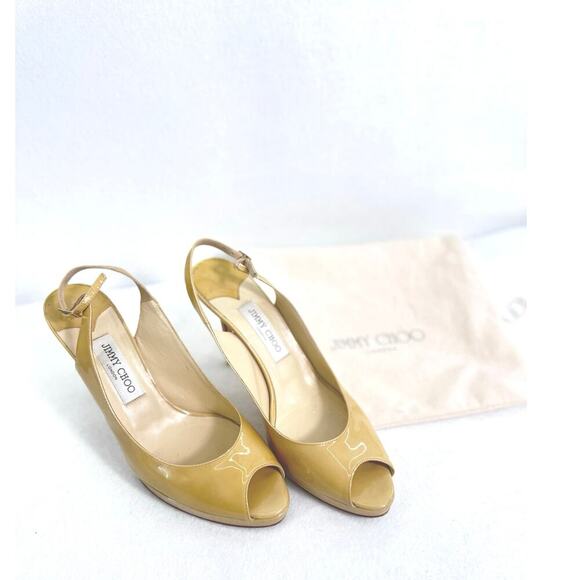 Jimmy Choo slingback peep toe heels nude patent leather stiletto size 41